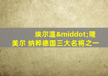 埃尔温·隆美尔 纳粹德国三大名将之一